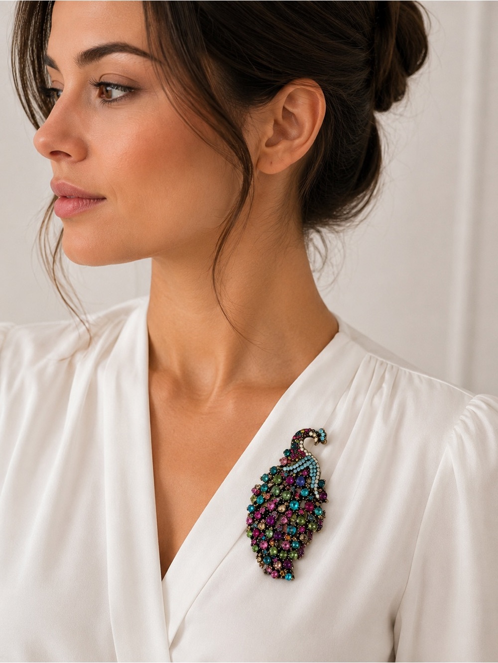Multicolor Crystal Peacock Brooch - Women Jewelry